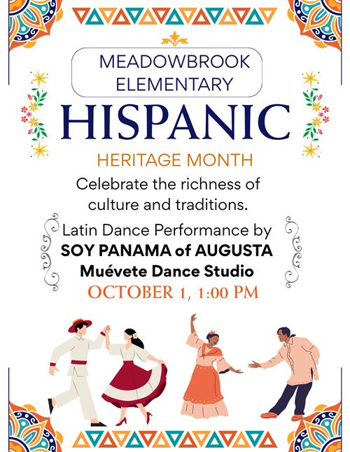 A flyer that advertising a performance for Hispanic Heritage Month on October 1, 2025 at 1:00 p.m.